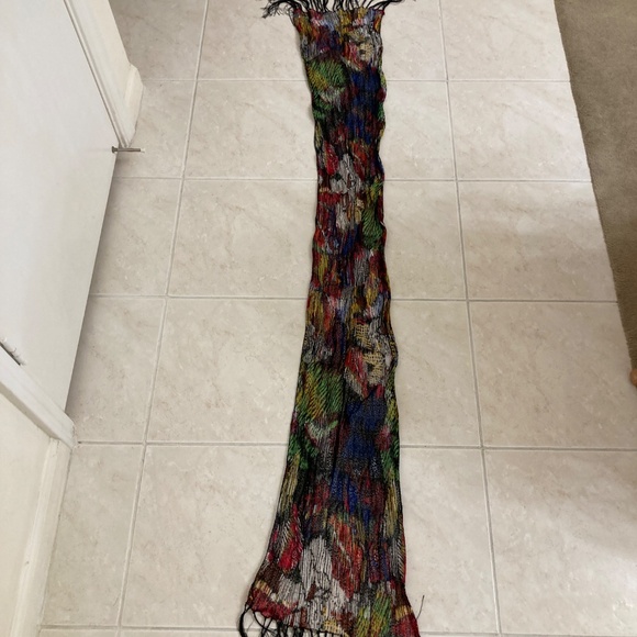 Chico's Multicolor Texture Scarf With Black Fringe - Picture 2 of 4